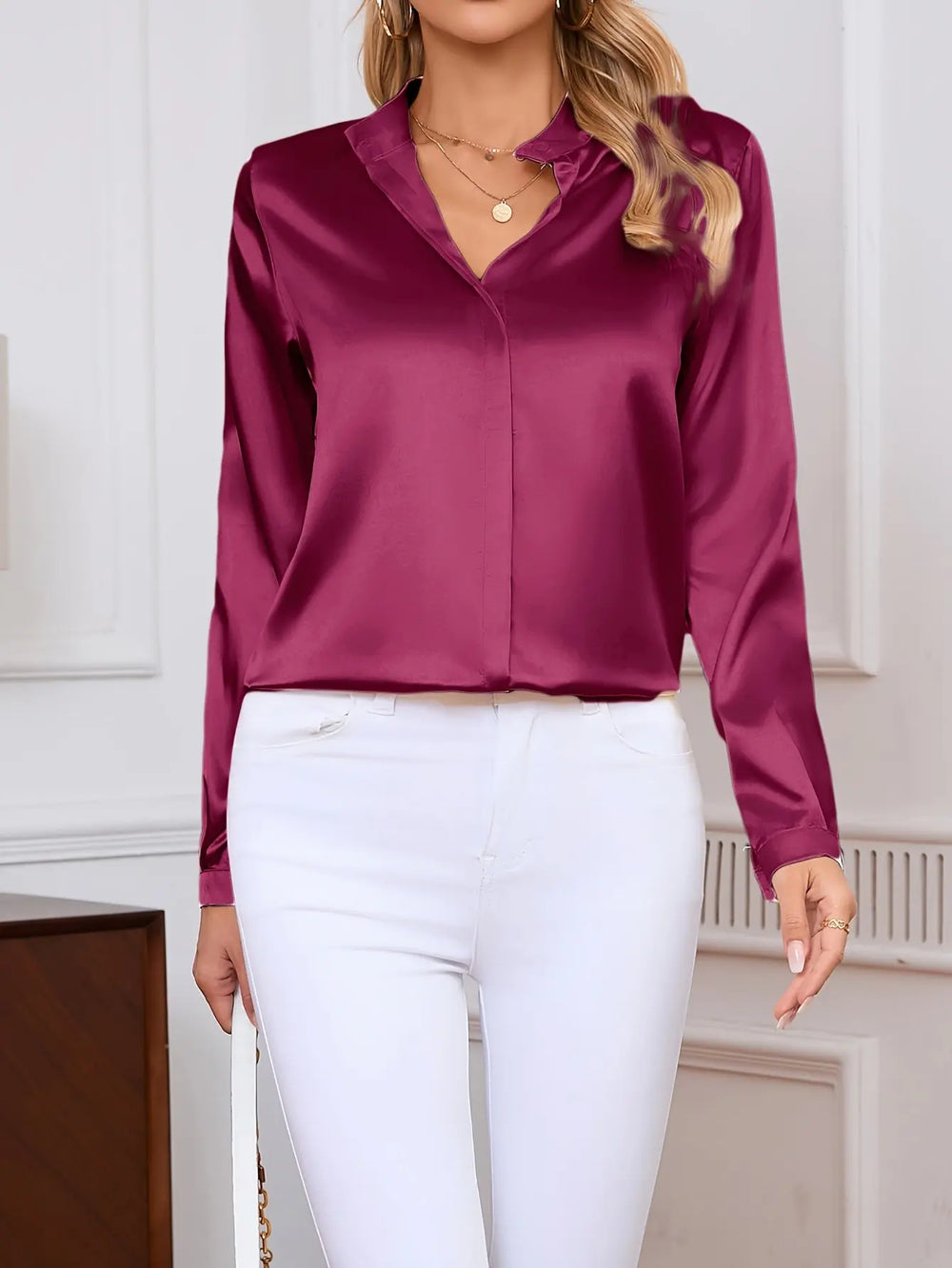 Satin Charm V-Neck Blouse Jasmine's Boutique Australia