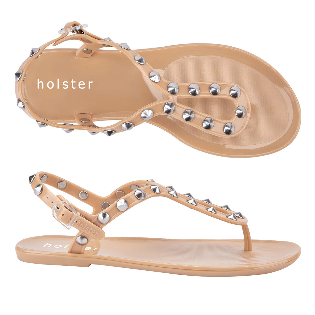 Holster Nude Studded T-Strap Sandals Jasmine's Boutique Australia