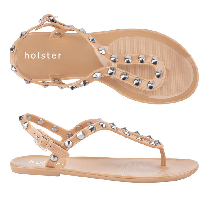 Holster Nude Studded T-Strap Sandals Jasmine's Boutique Australia