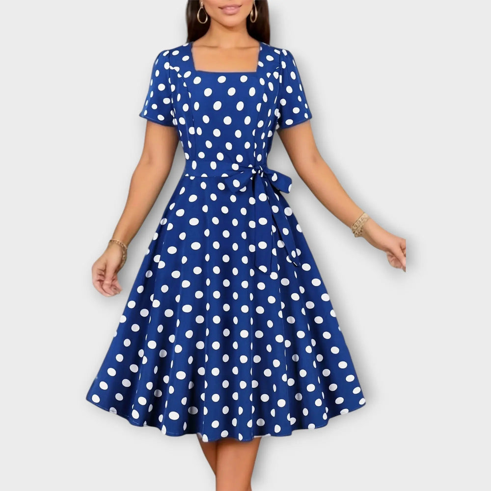 Retro Polka Dot Dress with Belt and Square Neckline Jasmine's Boutique Australia