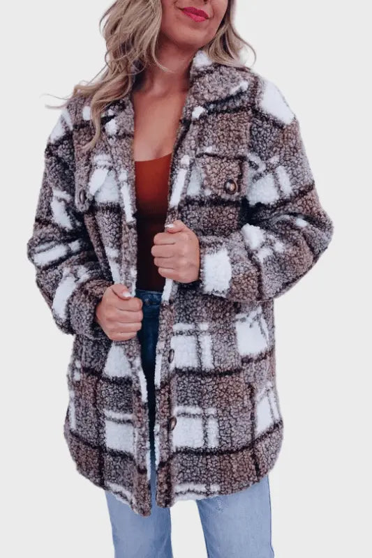 Cozy Plaid Button Coat Jasmine's Boutique Australia