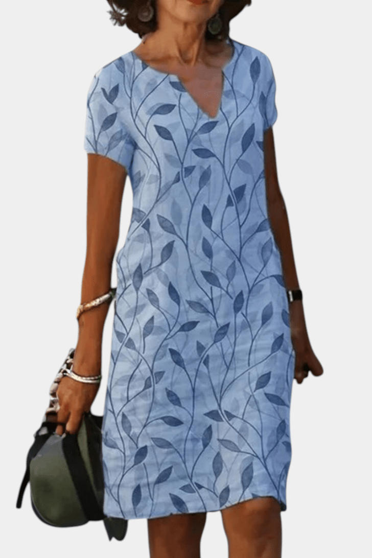 Elowen | Casual Print V-Neck Shift Dress Liora Lane Boutique