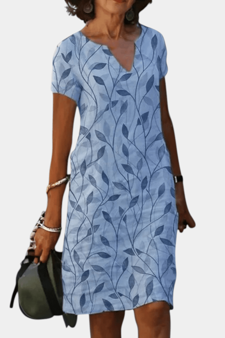Elowen | Casual Print V-Neck Shift Dress Liora Lane Boutique