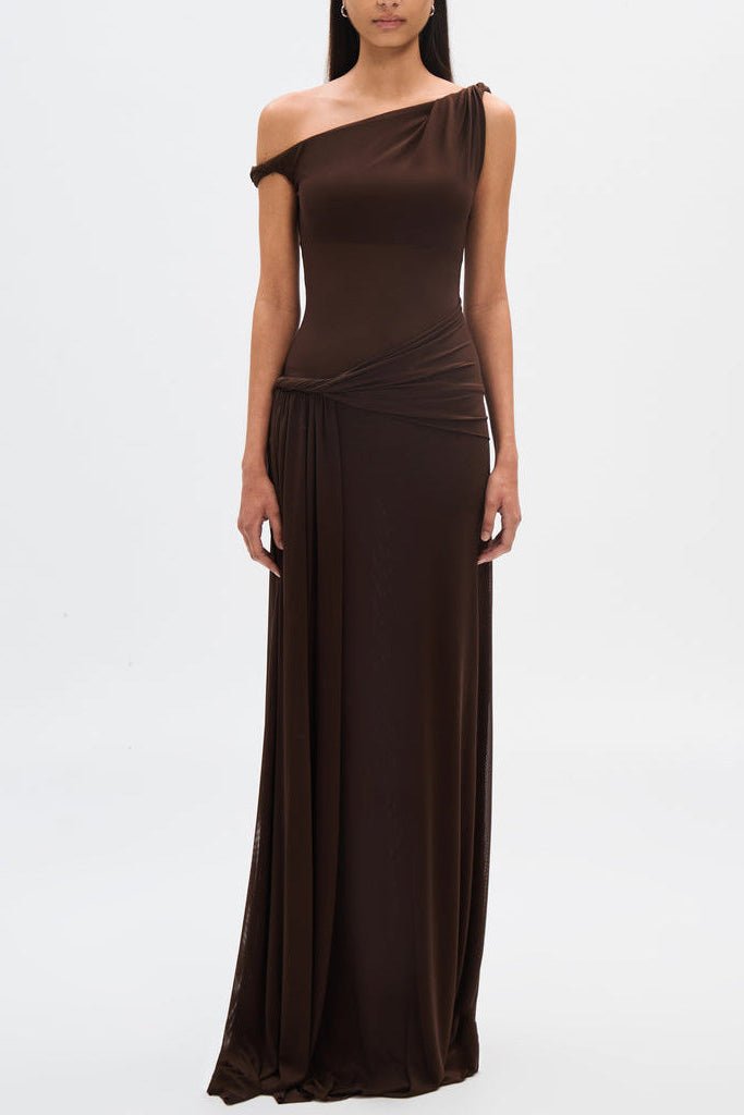 Eranda | Draped Mesh Off-Shoulder Maxi Dress Liora Lane Boutique