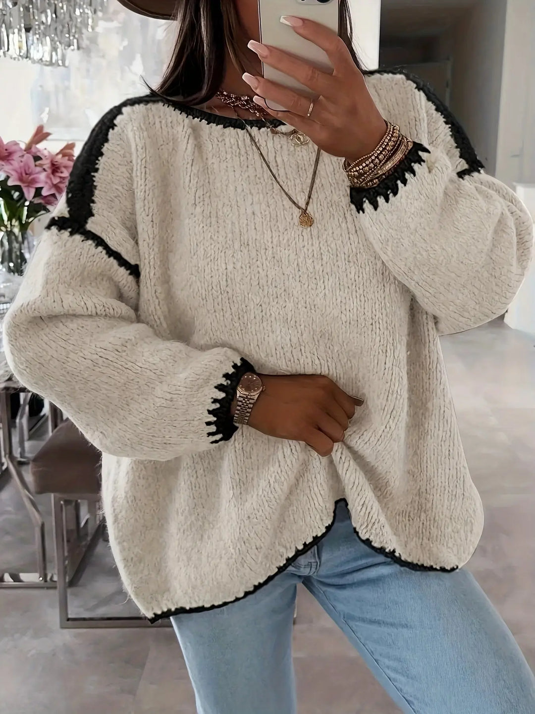Soft Contrast Trim Chunky Knit Sweater Jasmine's Boutique Australia