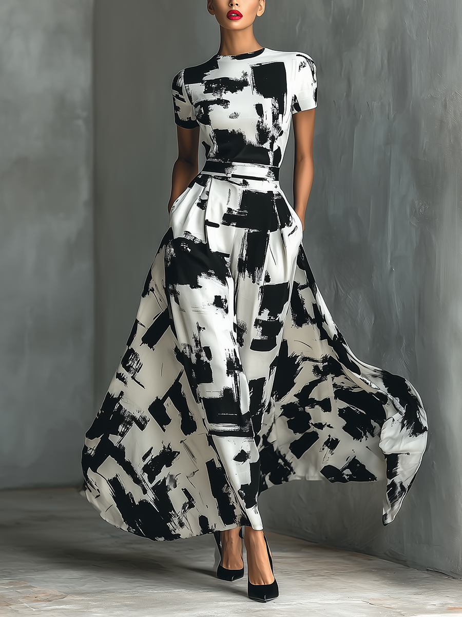 Maxi Dress with Short Sleeves and Abstract Print Jasmine's Boutique Australia