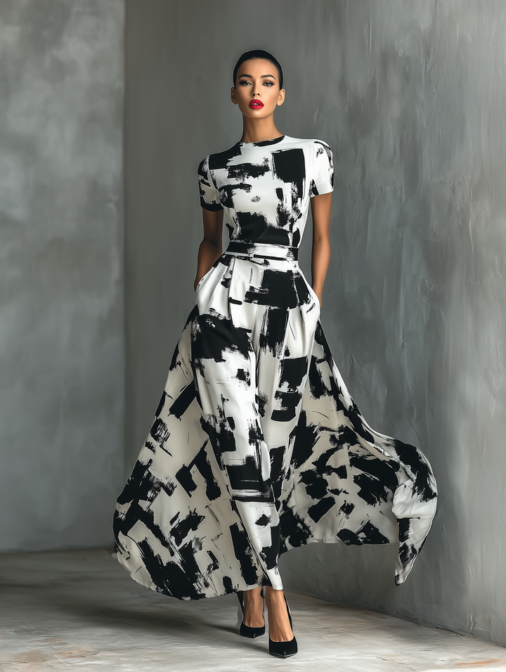 Maxi Dress with Short Sleeves and Abstract Print Jasmine's Boutique Australia