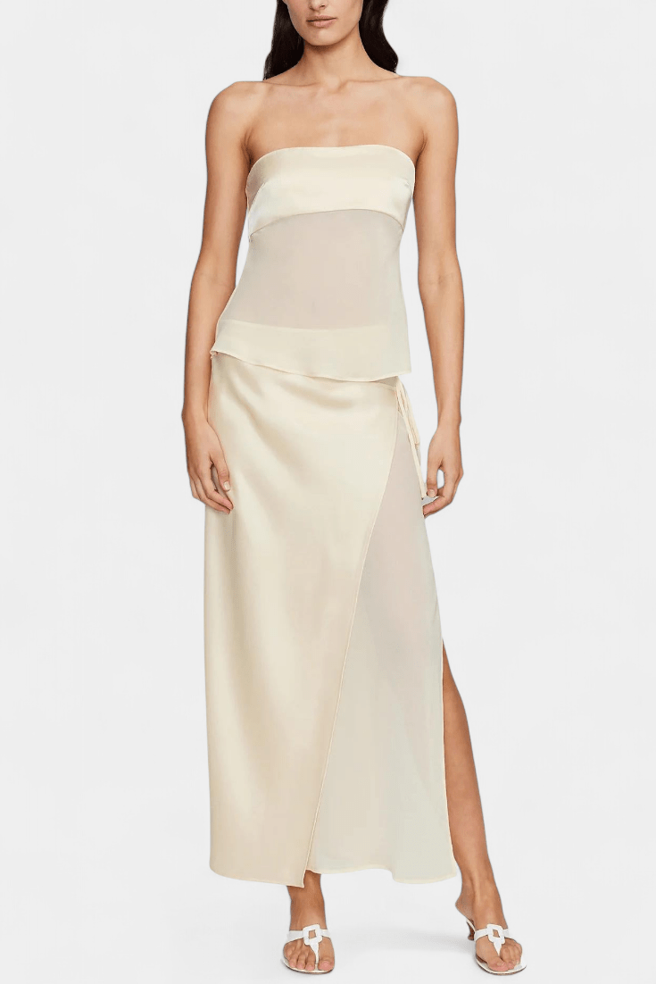 Fiona | Buttercream Strapless Midi Skirt Set Liora Lane Boutique
