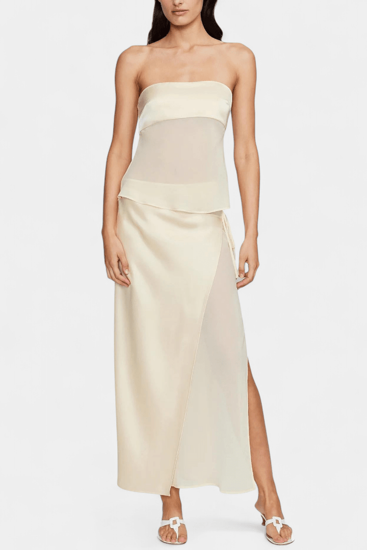 Fiona | Buttercream Strapless Midi Skirt Set Liora Lane Boutique