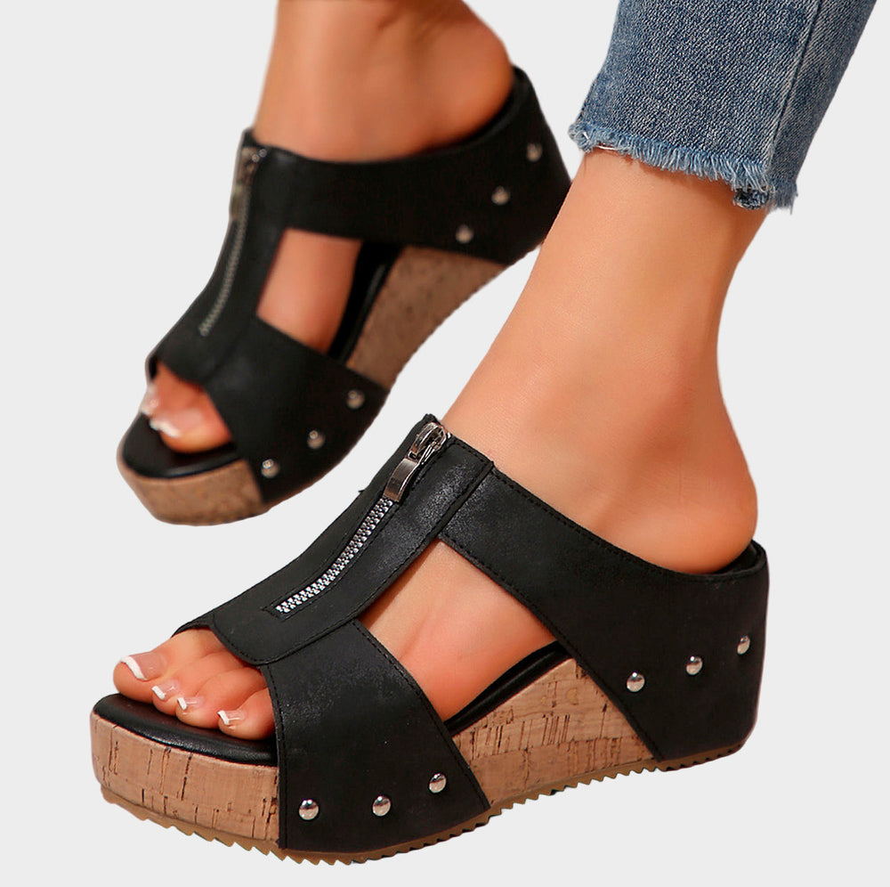 Taupe Zip Wedge Sandals Jasmine's Boutique Australia