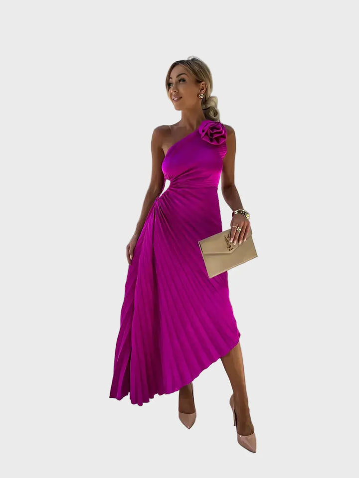 Scarlet Bloom One-Shoulder Pleated Dress Jasmine's Boutique Australia