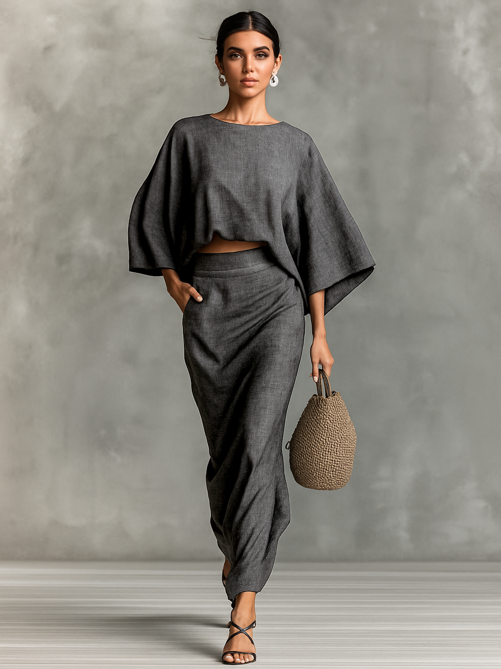 Two-Piece Set Long Skirt Batwing Sleeve Cotton and Linen Jasmine's Boutique Australia