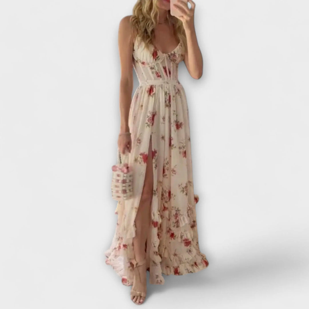 Maxi Dress with Floral Design and Slit Jasmine's Boutique Australia