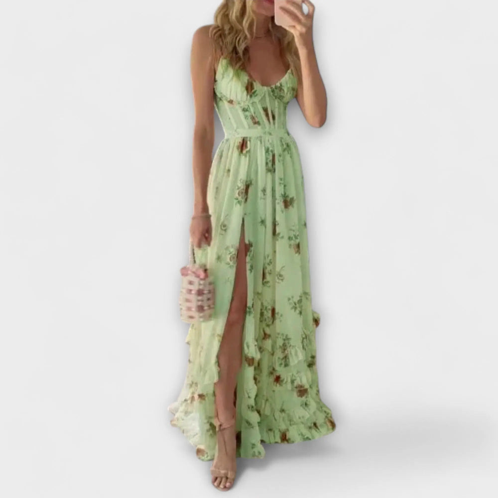 Maxi Dress with Floral Design and Slit Jasmine's Boutique Australia