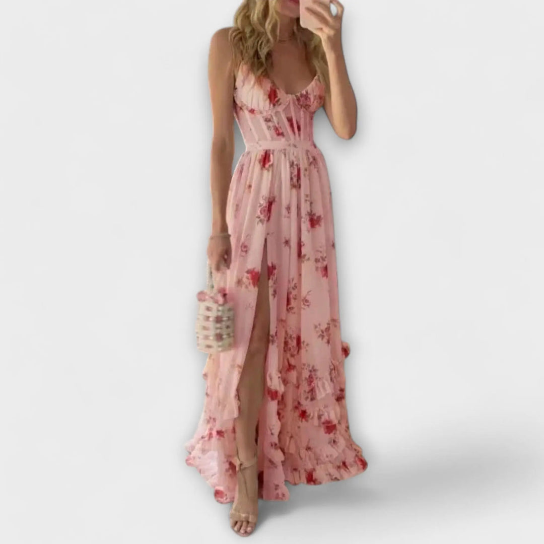 Maxi Dress with Floral Design and Slit Jasmine's Boutique Australia