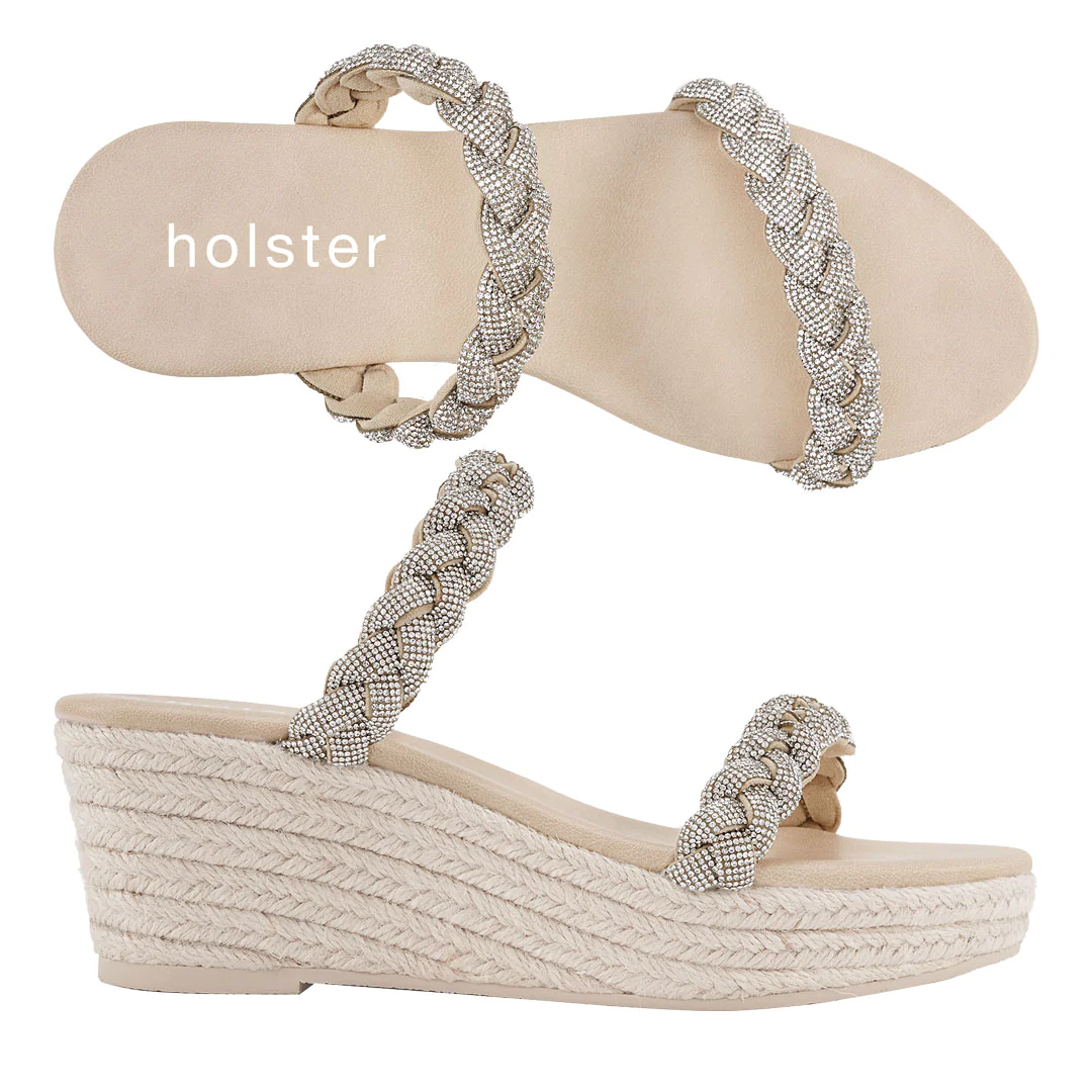 Holster Braided Crystal Wedge Sandals – Beige Jasmine's Boutique Australia