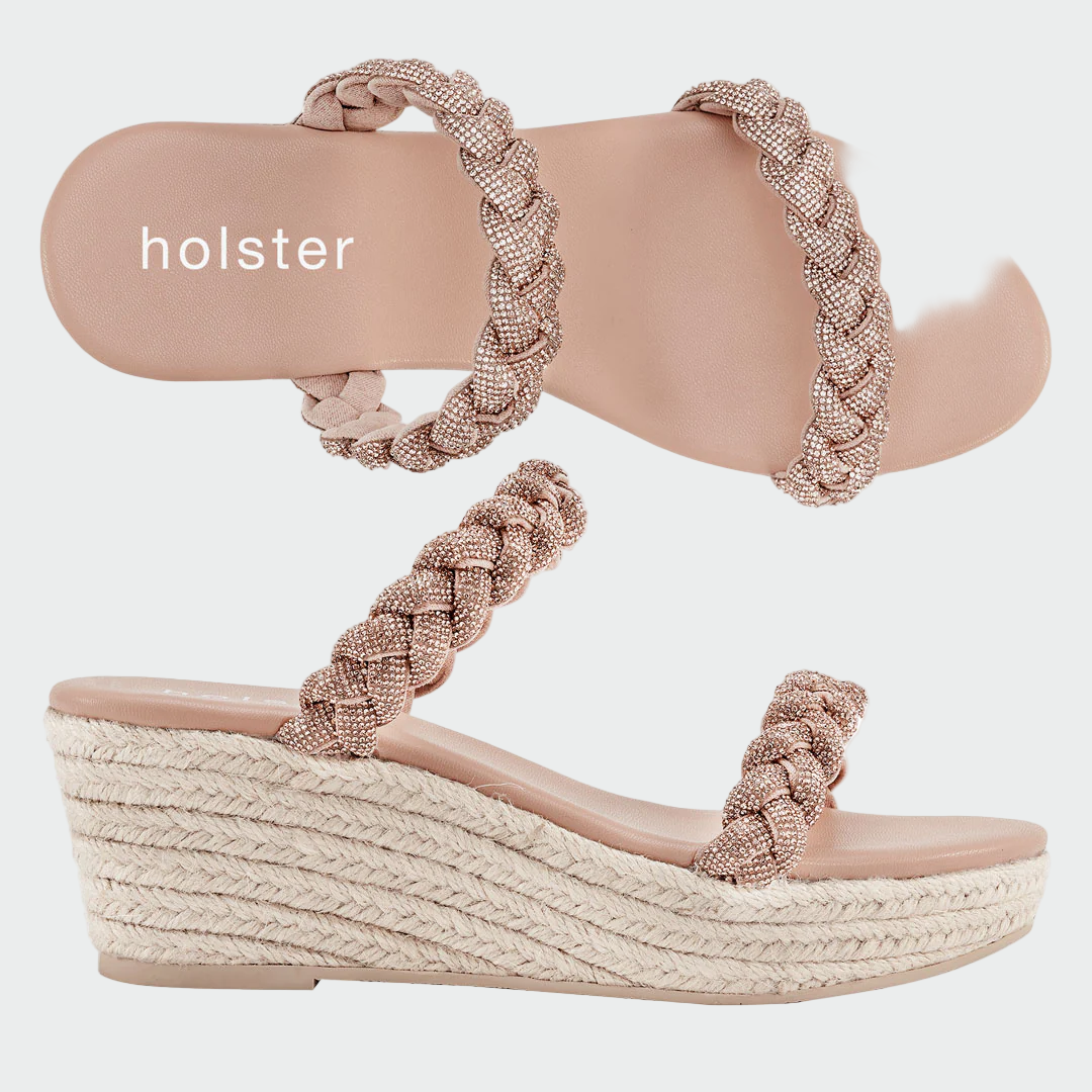 Holster Braided Crystal Espadrille Wedge Sandals – Tan Jasmine's Boutique Australia