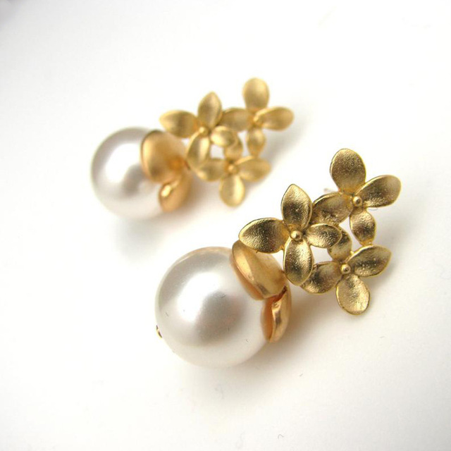 Vintage Golden Flower Pearl Earrings Jasmine's Boutique Australia