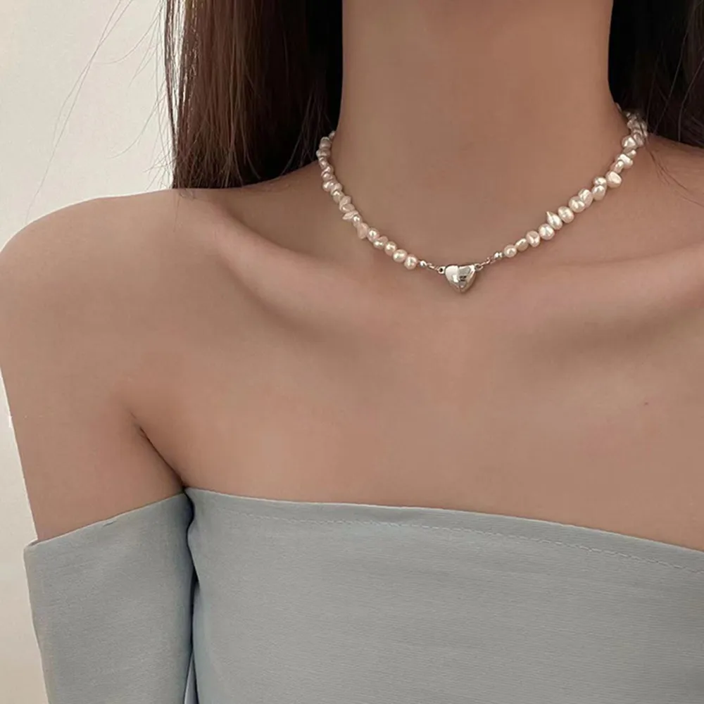 Elegant Silver Heart Pearl Necklace Jasmine's Boutique Australia