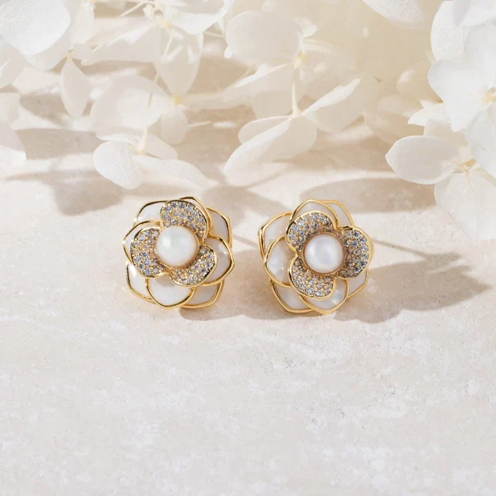 Elegant White Blossom Pearl Earrings Jasmine's Boutique Australia