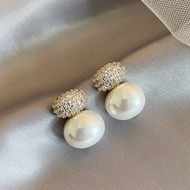 Elegant Oval Zirconia Pearl Earrings Jasmine's Boutique Australia