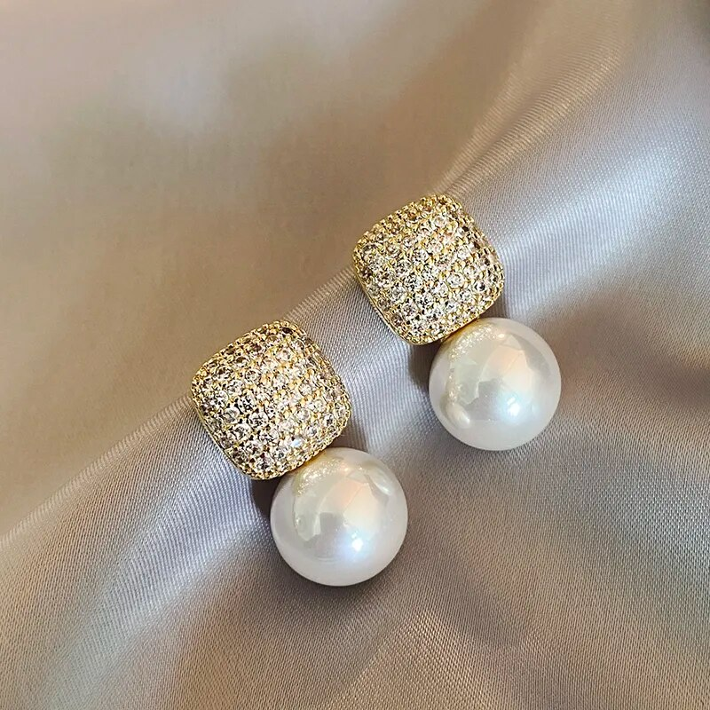 Elegant Square Zirconia Pearl Earrings Jasmine's Boutique Australia