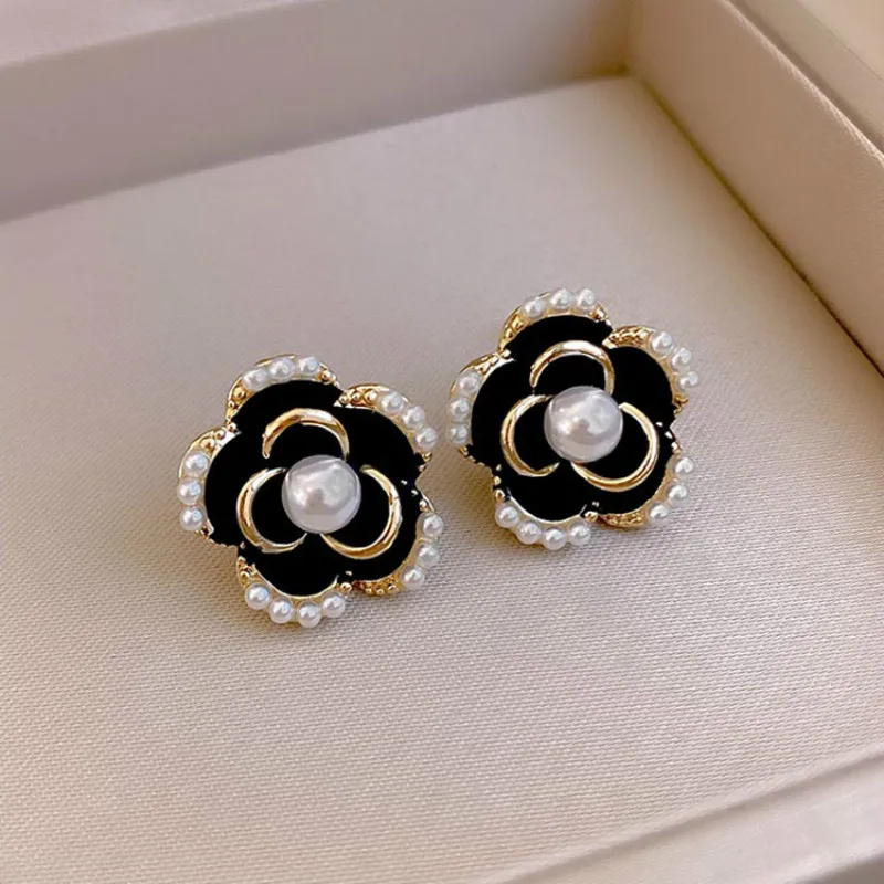 Black Lotus Pearl Earrings Jasmine's Boutique Australia