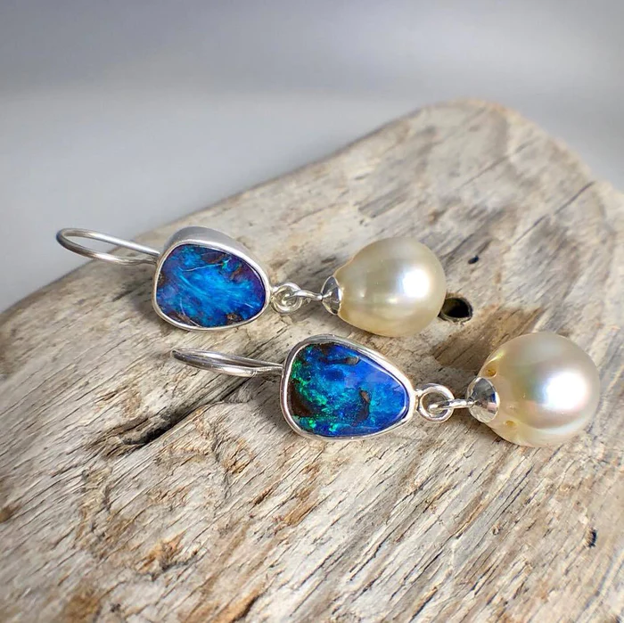 Vintage Blue Stone Pearl Earrings Jasmine's Boutique Australia