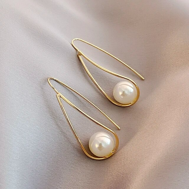 Elegant Golden Dangling Pearl Earrings Jasmine's Boutique Australia