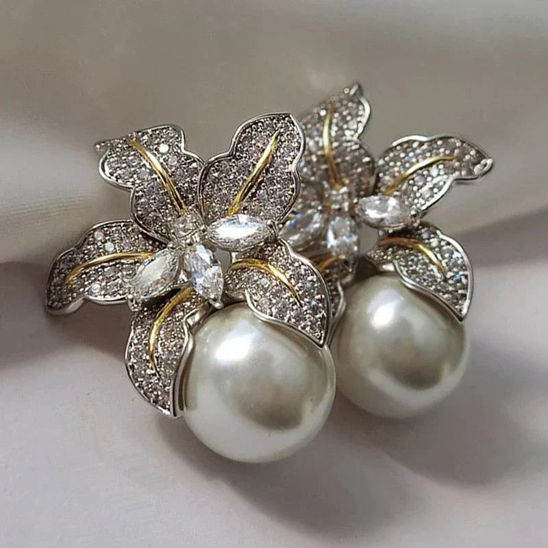 Elegant Flower Pearl Earrings Jasmine's Boutique Australia