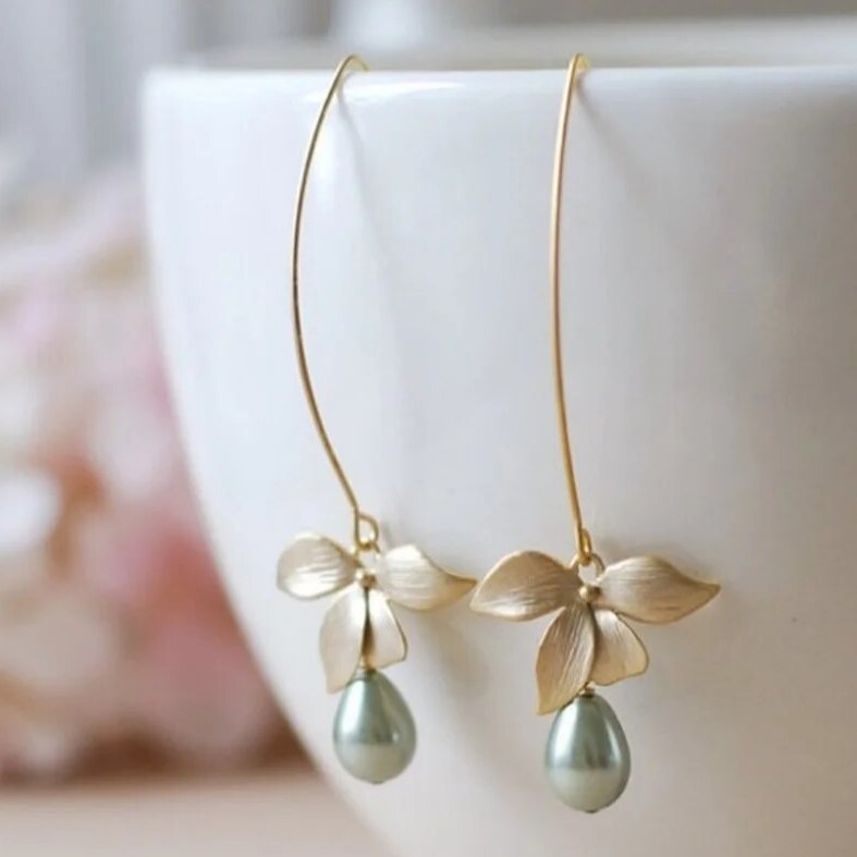 Elegant Dangling Olive Pearl Earrings Jasmine's Boutique Australia