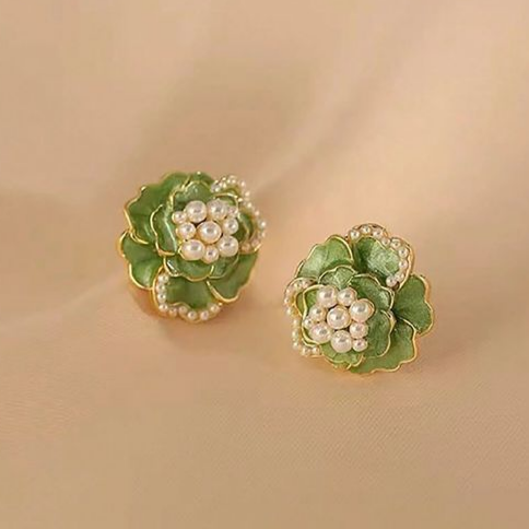 Green Blossom Pearl Earrings Jasmine's Boutique Australia