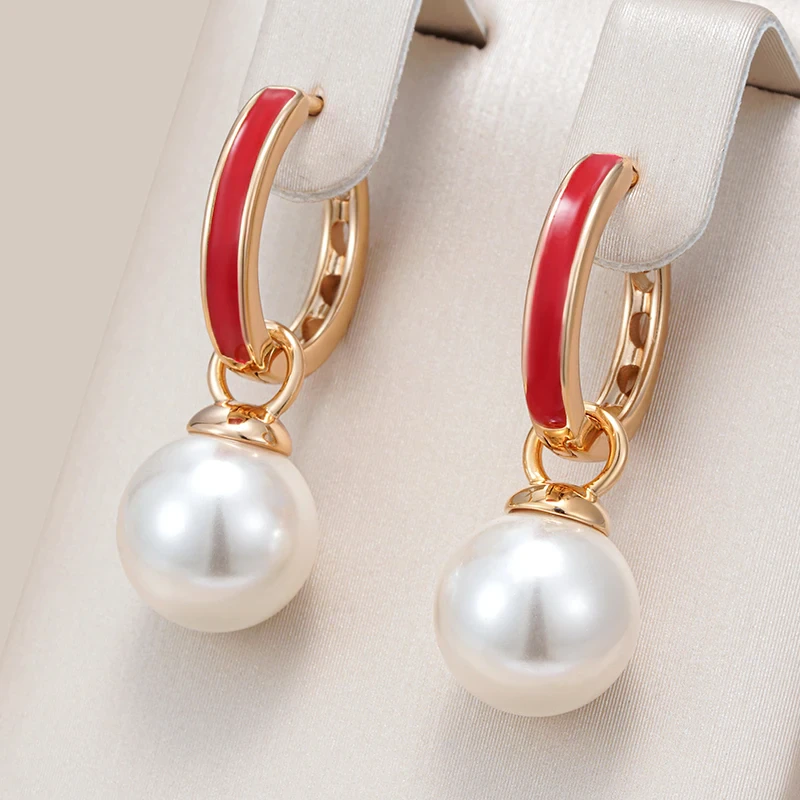 Elegant Red Enamel Pearl Earrings Jasmine's Boutique Australia