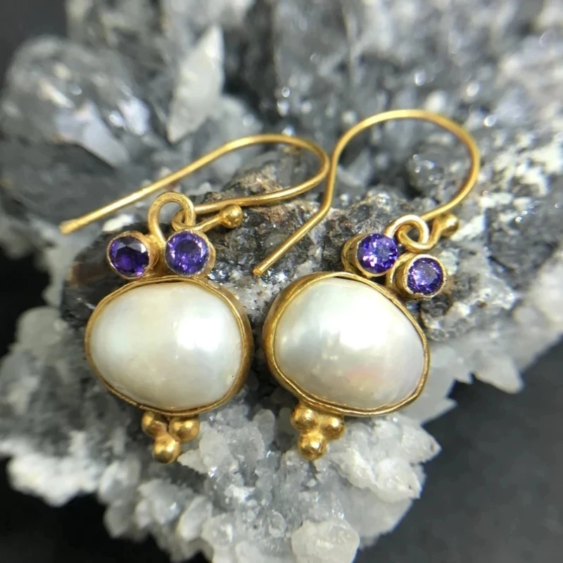 Vintage Golden Inlaid Pearl Earrings Jasmine's Boutique Australia