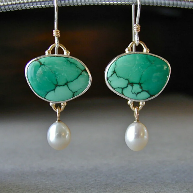 Vintage Turquoise Stone Pearl Earrings Jasmine's Boutique Australia