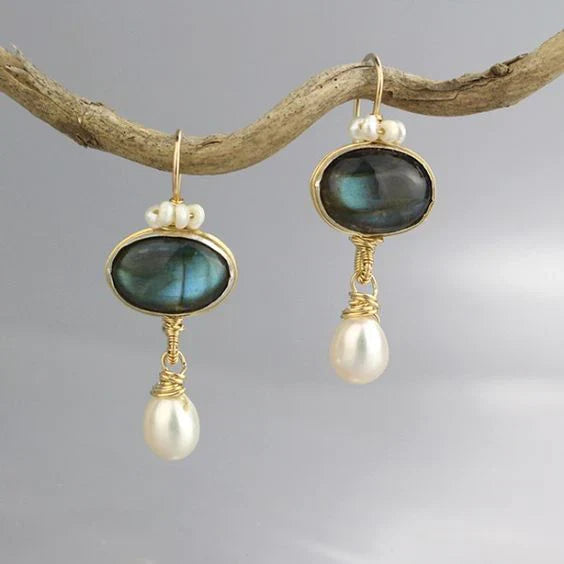 Vintage Blue & Pearl Gold Earrings Jasmine's Boutique Australia