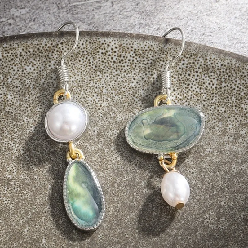 Vintage Natural Green Stone Pearl Earrings Jasmine's Boutique Australia
