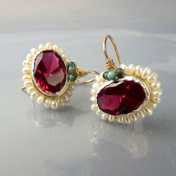 Vintage Inlaid Red Crystal Pearl Earrings Jasmine's Boutique Australia