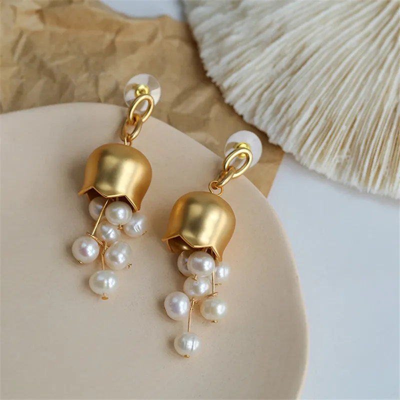 Elegant Pearl Gold Bell Earrings Jasmine's Boutique Australia