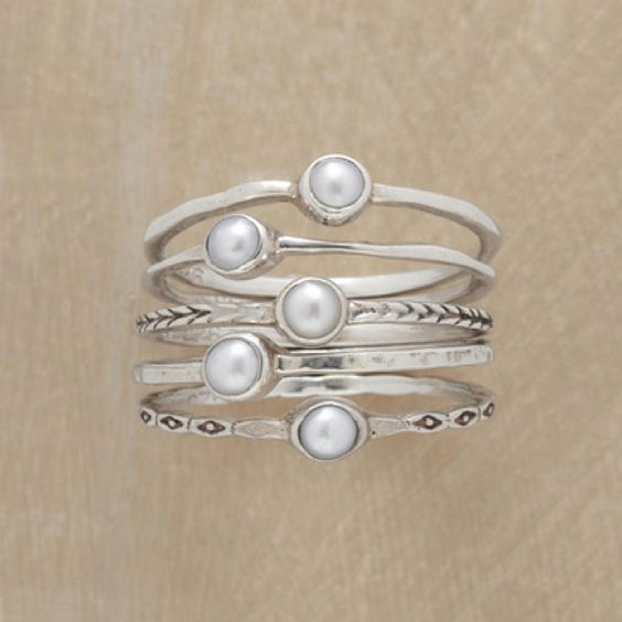 Vintage Inlaid Pearls Layered Silver Ring Jasmine's Boutique Australia