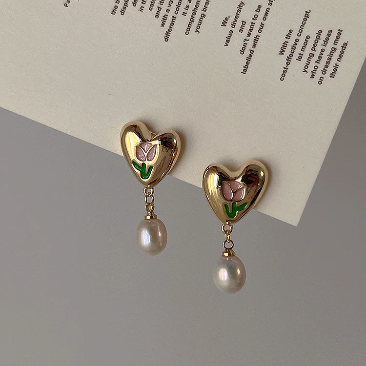 Elegant Gold Heart & Pearl Earrings Jasmine's Boutique Australia