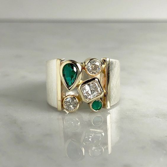 Vintage Green Glass Zirconia Ring Jasmine's Boutique Australia