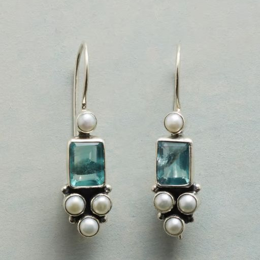 Vintage Green Glass Inlaid Pearls Earrings Jasmine's Boutique Australia