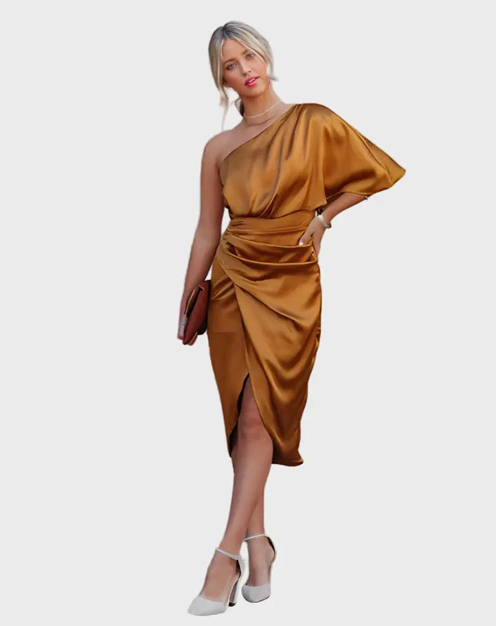 Elegant  One-Shoulder Satin Dress Jasmine's Boutique Australia