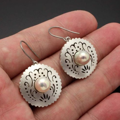 Vintage Pearl Round Silver Earrings Jasmine's Boutique Australia