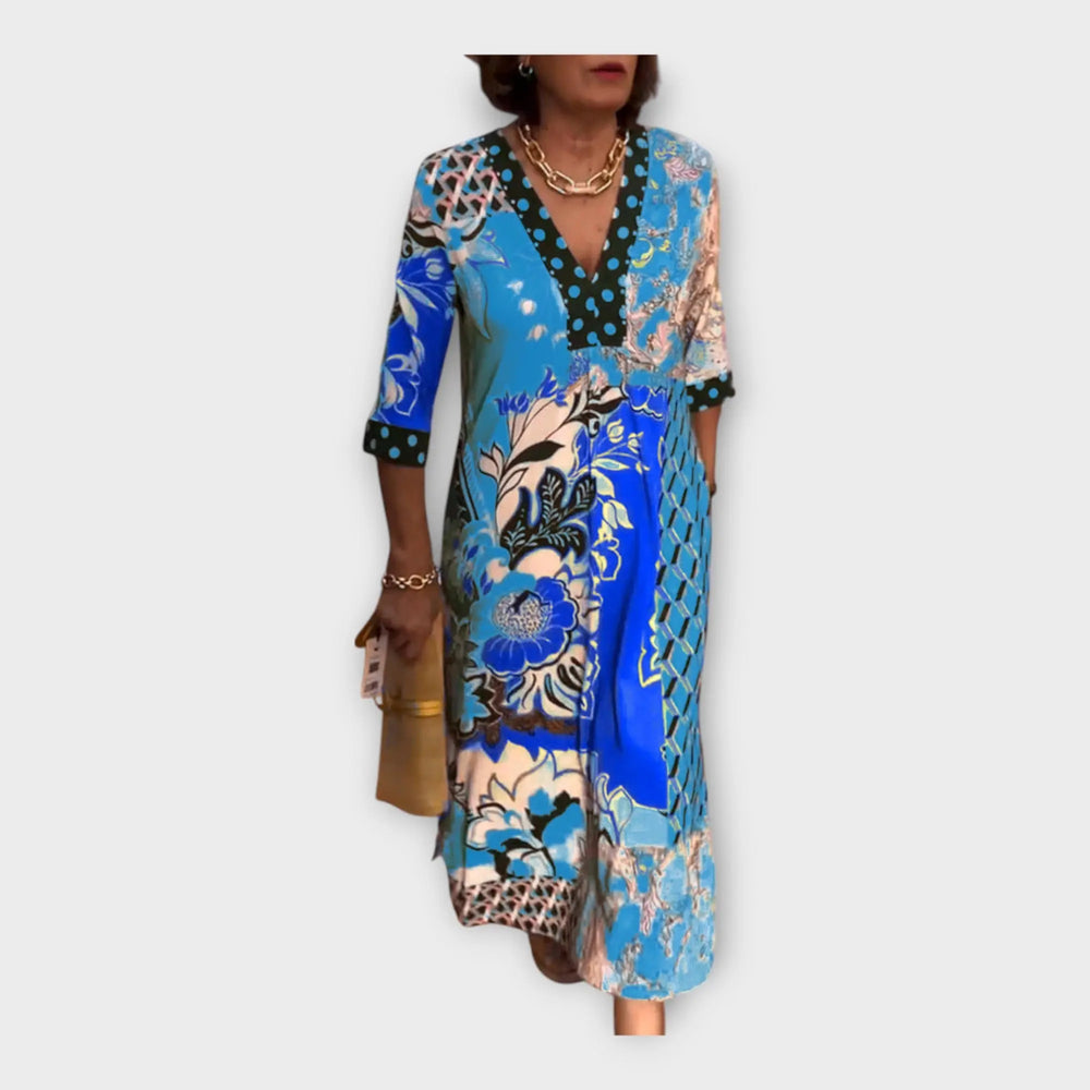 Multicolored Dress with Buttons and 3/4 Sleeves Jasmine's Boutique Australia