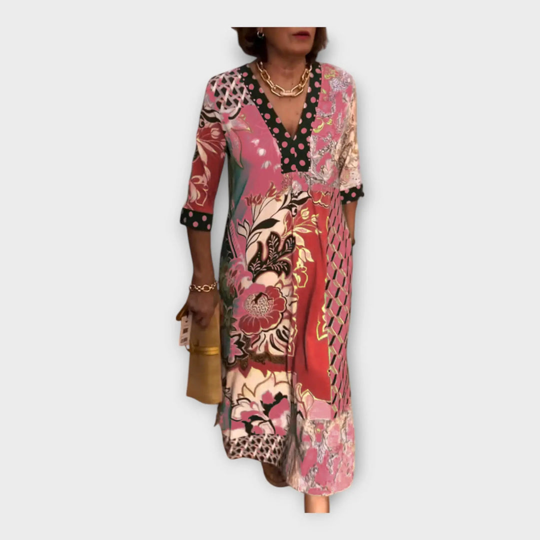 Multicolored Dress with Buttons and 3/4 Sleeves Jasmine's Boutique Australia