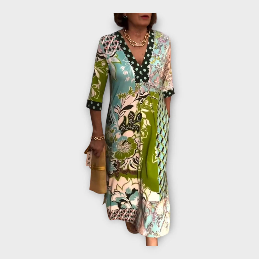Multicolored Dress with Buttons and 3/4 Sleeves Jasmine's Boutique Australia