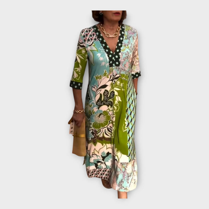 Multicolored Dress with Buttons and 3/4 Sleeves Jasmine's Boutique Australia