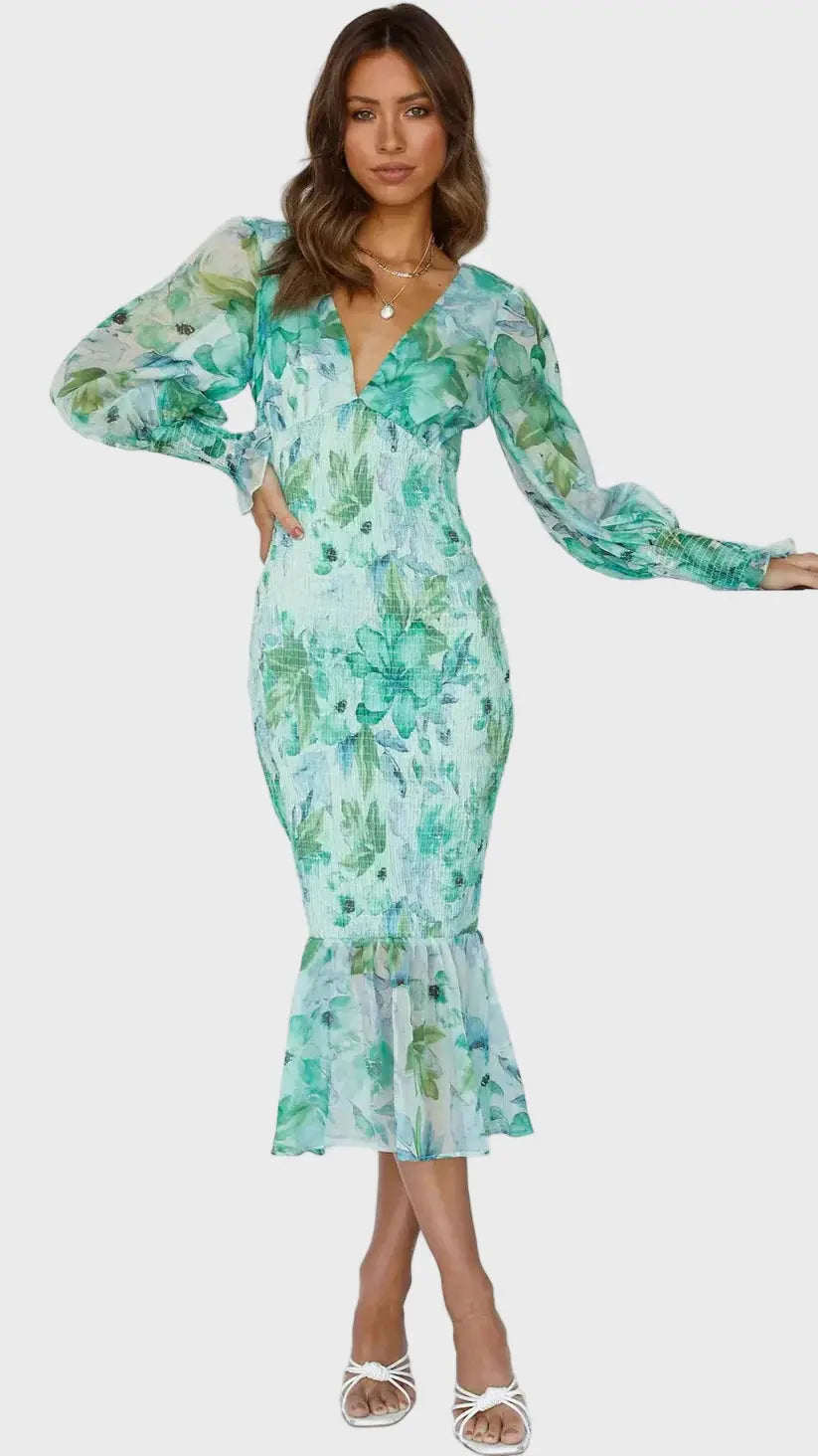 Blush Garden Long-Sleeve Midi Dress Jasmine's Boutique Australia